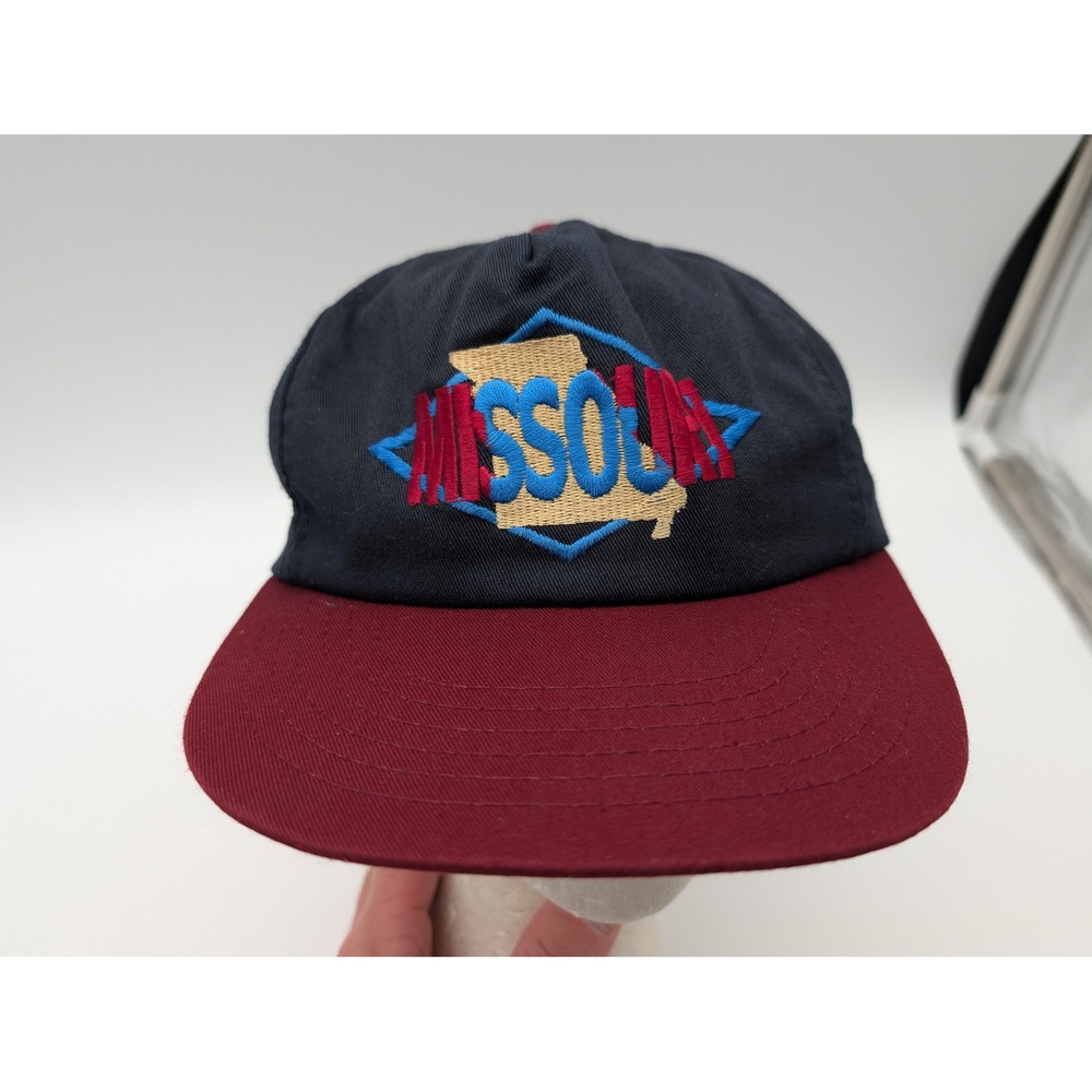 Vintage Missouri Souvenir Snapback Hat Navy Blue Maroon Made in USA Retro Cap